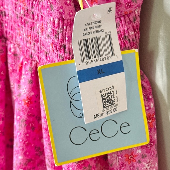 NWT CeCe Floral Sleeveless Tiered Ruffle Knee Length Dress Pink Orange Size XL - Picture 7 of 8